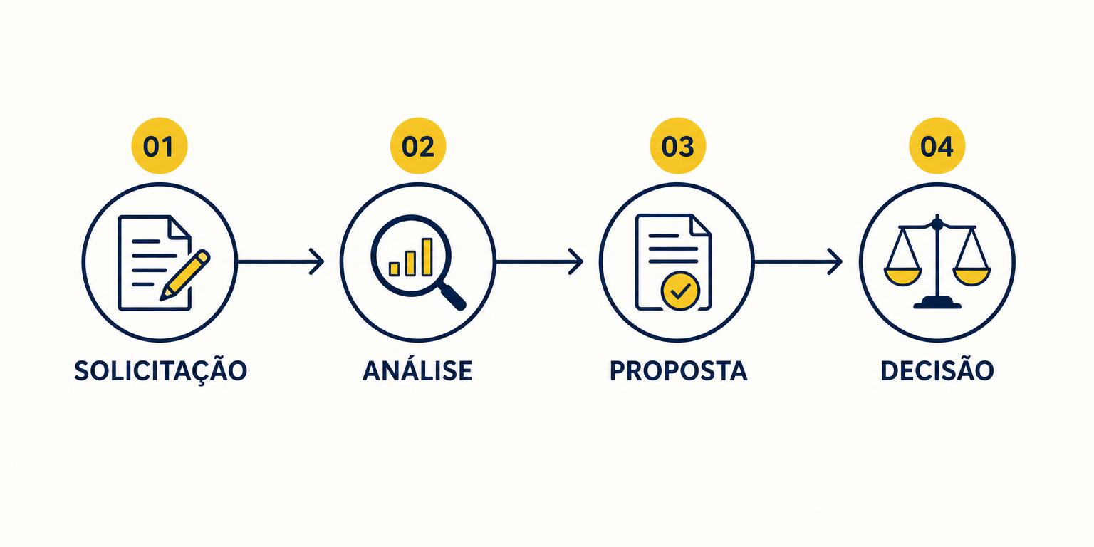 As quatro etapas da jornada: solicitação, análise, proposta e decisão